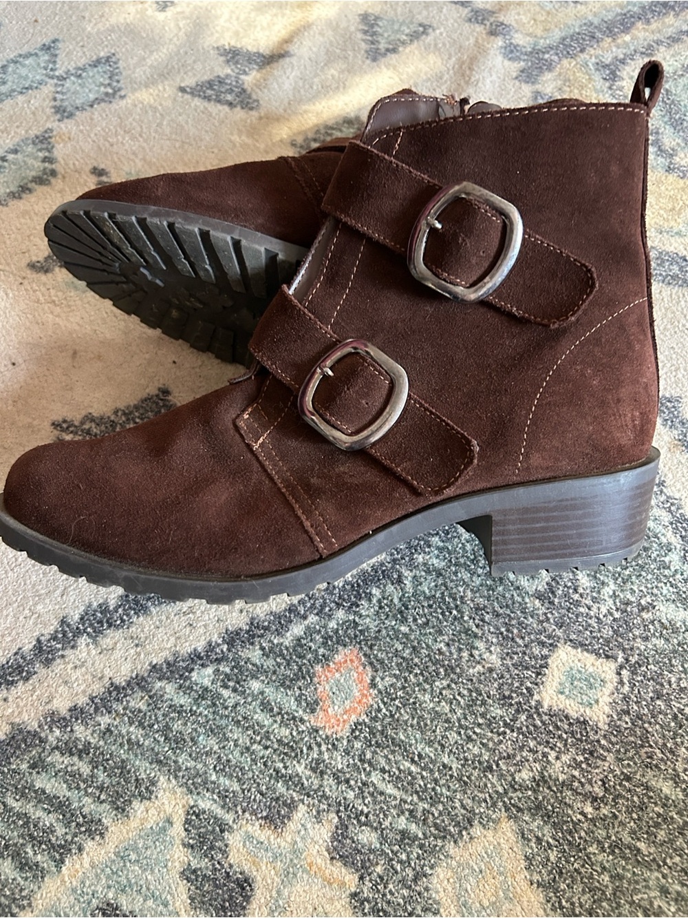 Anne Klein Brown Suede Buckle Ankle Boots for Men